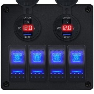 ProRide Schakelpaneel 12V voor Auto/Boot - USB Stopcontact met Schakelaar/Voltmeter - 5V/2.4A - 4 schakelaars - Rood