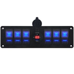 ProRide Schakelpaneel 12V voor Auto/Boot - USB Stopcontact met Schakelaar/Voltmeter - 5V/2.4A - 6 schakelaars - Rood