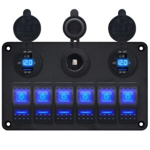 ProRide Schakelpaneel 12V voor Auto/Boot - USB Stopcontact met Schakelaar/Voltmeter - 5V/2.4A - 6 schakelaars + 12V/24V stopcontact