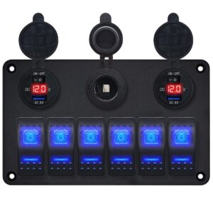 ProRide Schakelpaneel 12V voor Auto/Boot - USB Stopcontact met Schakelaar/Voltmeter - 5V/2.4A - 6 schakelaars + 12V/24V stopcontact