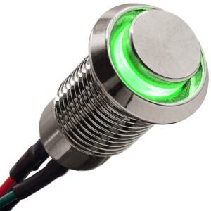 ProRide Metalen Mini Drukschakelaar 220V ON-OFF - 8mm - met Aansluitkabel - 220V - High Surface - LED Indicatie Groen