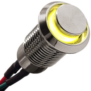 ProRide Metalen Mini Drukschakelaar 220V ON-OFF - 8mm - met Aansluitkabel - 220V - High Surface - LED Indicatie Geel