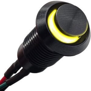 ProRide Metalen Mini Drukschakelaar 220V ON-OFF - 8mm - met Aansluitkabel - 220V - High Surface - LED Indicatie Geel
