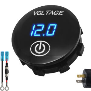 ProRide Voltmeter Inbouw 12-24V DC met Aan/Uit schakelaar - met Aansluitkabel 60cm en Glaszekering 10A - Blauw