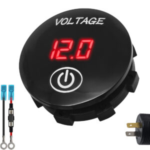 ProRide Voltmeter Inbouw 12-24V DC met Aan/Uit schakelaar - met Aansluitkabel 60cm en Glaszekering 10A - Rood