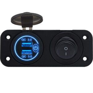 ProRide 12V USB Autolader 2 Poorten Inbouw met Schakelaar - QC3.0 - PUSB1QC-B - Tweevoudig inbouw paneel - Blauw
