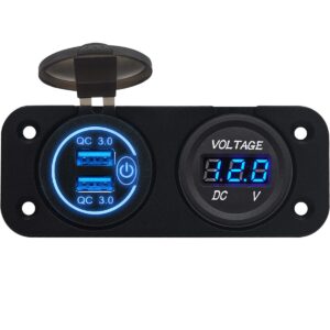 ProRide 12V USB Autolader 2 Poorten Inbouw met Schakelaar - QC3.0 - PUSB1QC-B - Tweevoudig inbouw paneel - Blauw