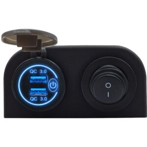ProRide 12V USB Autolader 2 Poorten Opbouw met Schakelaar - QC3.0 - PUSB1QC-B - Tweevoudig opbouw - Blauw