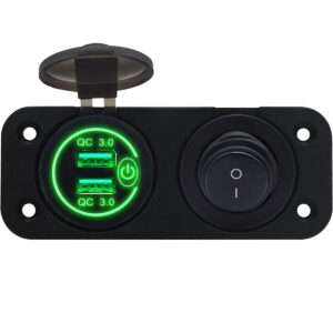 ProRide 12V USB Autolader 2 Poorten Inbouw met Schakelaar - QC3.0 - PUSB1QC-G - Tweevoudig inbouw paneel - Groen