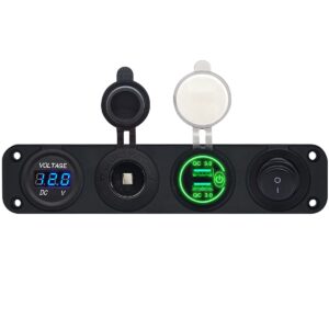 ProRide 12V USB Autolader 2 Poorten - QC3.0 - Voltmeter, Schakelaar en 12V/24V Sigarettenplug - Viervoudig inbouw