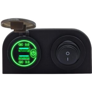 ProRide 12V USB Autolader 2 Poorten Opbouw met Schakelaar - QC3.0 - PUSB1QC-G - Tweevoudig opbouw - Groen