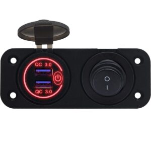 ProRide 12V USB Autolader 2 Poorten Inbouw met Schakelaar - QC3.0 - PUSB1QC-R - Tweevoudig inbouw paneel - Rood