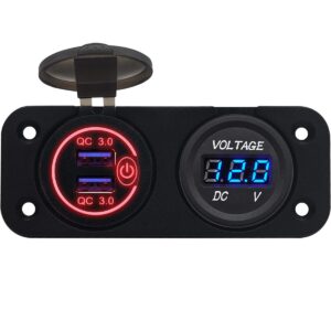 ProRide 12V USB Autolader 2 Poorten Inbouw met Schakelaar - QC3.0 - PUSB1QC-R - Tweevoudig inbouw paneel - Rood