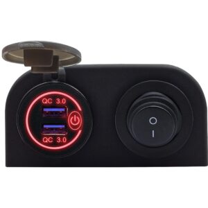 ProRide 12V USB Autolader 2 Poorten Opbouw met Schakelaar - QC3.0 - PUSB1QC-R - Tweevoudig opbouw - Rood