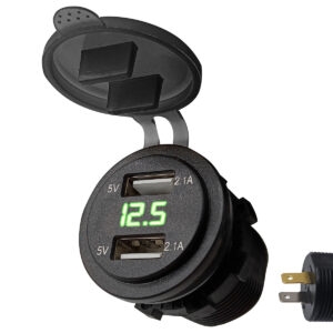 ProRide 12V USB Autolader 2 Poorten Inbouw met Voltmeter - 4.2A/5V - PVM1-G - USB Stopcontact Auto, Boot en Camper - Groen