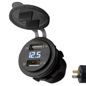 ProRide 12V USB Autolader 2 Poorten Inbouw met Voltmeter - 4.2A/5V - PVM1-B - USB Stopcontact Auto, Boot en Camper - Blauw