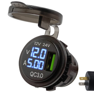ProRide 12V USB Autolader 1 Poort Inbouw met Voltmeter/Ampèremeter - QC3.0 - USB Stopcontact, Boot en Camper