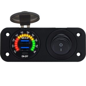 ProRide 12V USB Autolader2 Poorten Inbouw met Schakelaar/Voltmeter - QC3.0 - Tweevoudig inbouw paneel