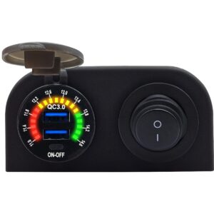 ProRide 12V USB Autolader2 Poorten Opbouw met Schakelaar/Voltmeter - QC3.0 - Tweevoudig opbouw