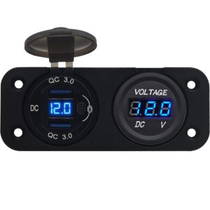 ProRide 12V USB Autolader 2 Poorten Inbouw met Schakelaar/Voltmeter - QC3.0 - DS2120B - Tweevoudig inbouw paneel - Blauw