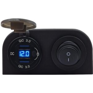 ProRide 12V USB Autolader 2 Poorten Opbouw met Schakelaar/Voltmeter - QC3.0 - DS2120B - Tweevoudig opbouw - Blauw
