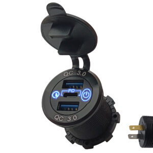 ProRide 12V USB C Autolader 3 Poorten Inbouw met Schakelaar - 5V/3A - USB Stopcontact Auto, Boot en Camper - Blauw
