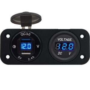 ProRide 12V USB Autolader 2 Poorten Inbouw met Voltmeter - 5V/2.4A - DS2114B - Tweevoudig inbouw paneel - Blauw