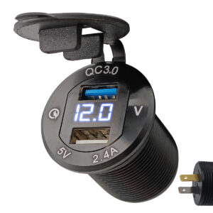 ProRide 12V USB Autolader 2 Poorten Inbouw met Voltmeter - 5V/2.4A - DS2114B - USB Stopcontact, Boot en Camper - Blauw
