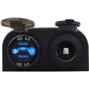 ProRide 12V USB Autolader 3 Poorten Opbouw met Schakelaar - QC3.0 - met 12/24V Sigaretten stopcontact - Blauw