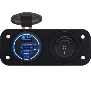 ProRide 12V USB/USB C Stopcontact 3 Poorten met schakelaar - Inbouw - QC3.0 - Tweevoudig inbouw paneel - Blauw