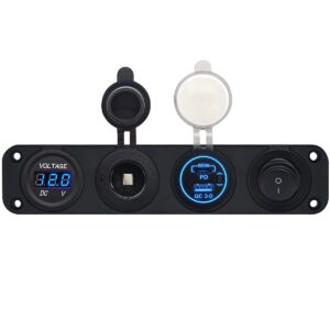 ProRide 12V USB Autolader 2 Poorten - 65W/QC3.0 - Voltmeter, Schakelaar en 12V/24V Sigarettenplug - Viervoudig inbouw