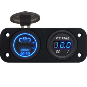 ProRide 12V USB/USB C Stopcontact 2 Poorten Inbouw met Schakelaar - QC3.0 - Tweevoudig inbouw paneel - Blauw