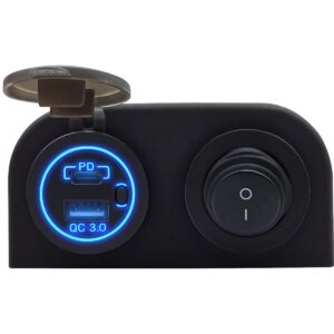 ProRide 12V USB/USB C Stopcontact 2 Poorten Opbouw met Schakelaar - QC3.0 - Tweevoudig opbouw - Blauw