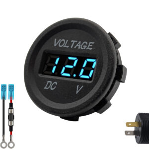 ProRide Universele Voltmeter 12-24V DC - Inbouw - met Aansluitkabel 60cm en Glaszekering 10A - Blauw