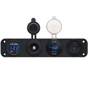 ProRide 12V USB Autolader 2 Poorten - 45W/QC3.0 - Voltmeter, Schakelaar en 12V/24V Sigarettenplug - Viervoudig inbouw