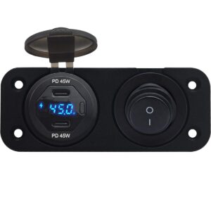 ProRide 12V USB/USB C Autolader 2 Poorten Inbouw met Wattagemeter - 45W/QC3.0 - Tweevoudig inbouw paneel - Blauw