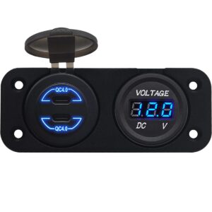 ProRide 12V USB C Autolader 2 Poorten Inbouw - 30W/QC4.0 - Tweevoudig inbouw paneel - Blauw