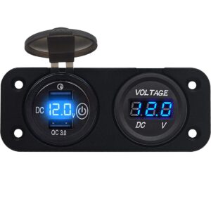 ProRide 12V USB Autolader 2 Poorten Inbouw met Schakelaar en Voltmeter - QC3.0 - Tweevoudig inbouw paneel - Blauw