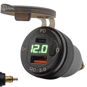 ProRide USB Lader Motor met Voltmeter/Schakelaar - Din Hella - PD/QC3.0 - 12V/24V - Motor USB C lader 2 poorten - Groen
