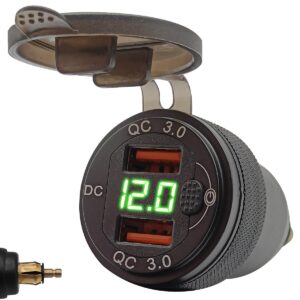 ProRide USB Lader Motor met Voltmeter/Schakelaar - Din Hella - QC3.0 - 12V/24V - Motor USB lader 2 poorten - Groen