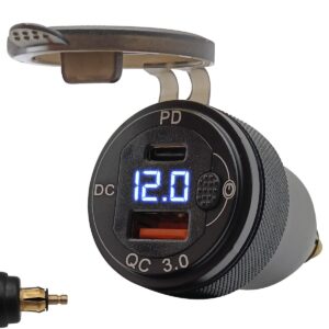 ProRide USB Lader Motor met Voltmeter/Schakelaar - Din Hella - PD/QC3.0 - 12V/24V - Motor USB C lader 2 poorten - Blauw