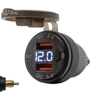 ProRide USB Lader Motor met Voltmeter/Schakelaar - Din Hella - QC3.0 - 12V/24V - Motor USB lader 2 poorten - Blauw