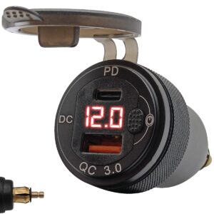 ProRide USB Lader Motor met Voltmeter/Schakelaar - Din Hella - PD/QC3.0 - 12V/24V - Motor USB C lader 2 poorten - Rood
