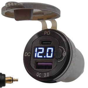 ProRide USB Lader Motor met Voltmeter/Schakelaar - Din Hella - PD/QC3.0 - 12V/24V - Motor USB C lader 2 poorten - Blauw