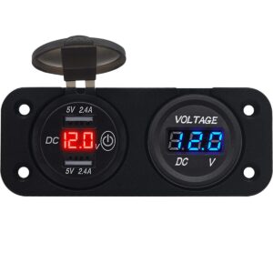 ProRide 12V USB Autolader 2 Poorten Inbouw met Schakelaar/Voltmeter - 5V/2.4A - Tweevoudig inbouw paneel - Rood