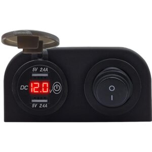 ProRide 12V USB Autolader 2 Poorten Opbouw met Schakelaar/Voltmeter - 5V/2.4A - Tweevoudig opbouw - Rood