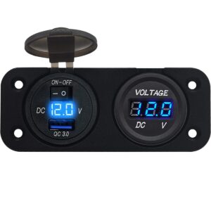 ProRide 12V USB Autolader Inbouw met Schakelaar/Voltmeter - 5V/2.4A - Tweevoudig inbouw paneel - Blauw