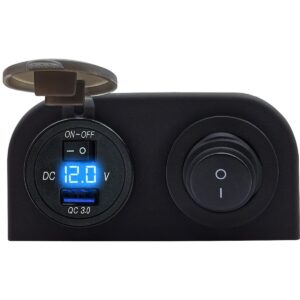 ProRide 12V USB Autolader Opbouw met Schakelaar/Voltmeter - 5V/2.4A - Tweevoudig opbouw - Blauw
