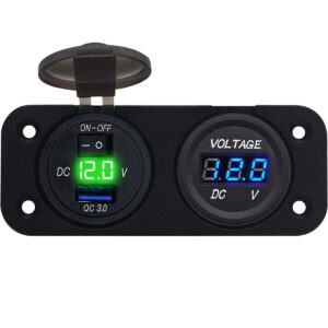 ProRide 12V USB Autolader Inbouw met Schakelaar/Voltmeter - 5V/2.4A - Tweevoudig inbouw paneel - Groen