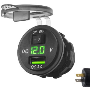 ProRide 12V USB Autolader 1 Poort Inbouw met Schakelaar/Voltmeter - 5V/2.4A - USB Stopcontact, Boot en Camper - Groen